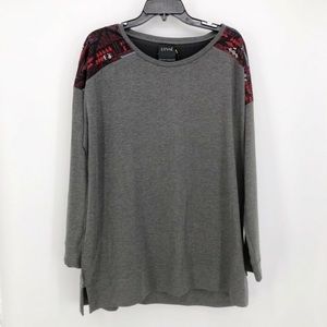 Lysse Gray Heather Embroidered Sweatshirt NWT